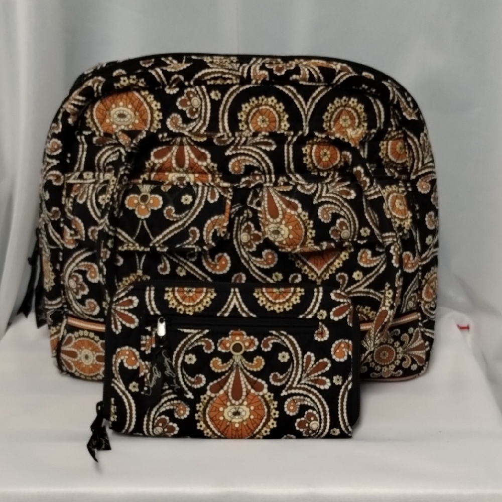 Elegant Black and Orange Patterned Women's Bag Set